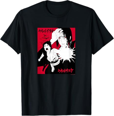Naruto Shippuden Itachi & Sasuke Two Color with Kanji Adult Crew Neck T-shirt
