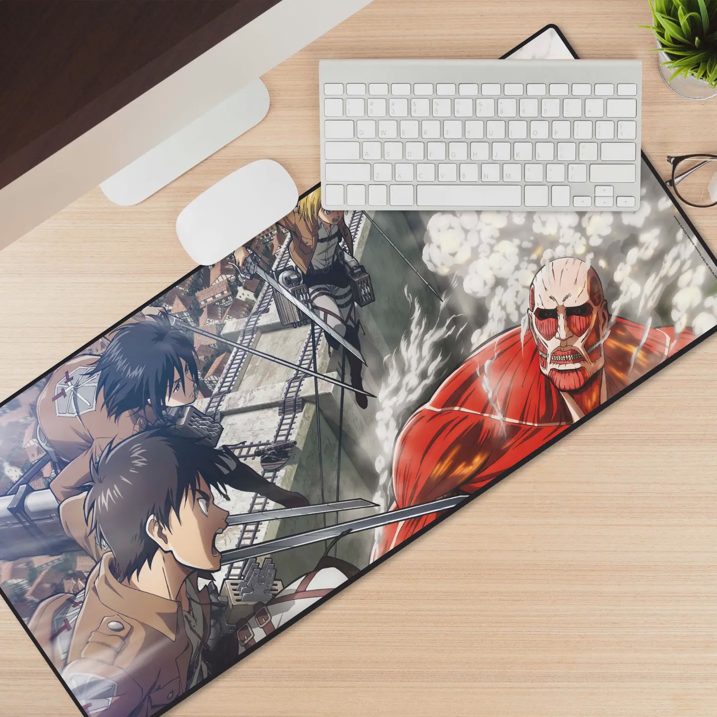 Attack On Titan Eren Vs Colossal Titan Xxl Mousepad 35 X 16